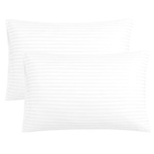Set of 2 Microfiber Queen 20"x30" Striped Pillowcase Soft Durable White